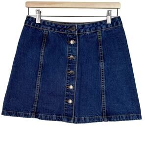 Topshop Moto Denim Button Front A-line Mini Skirt Size 8